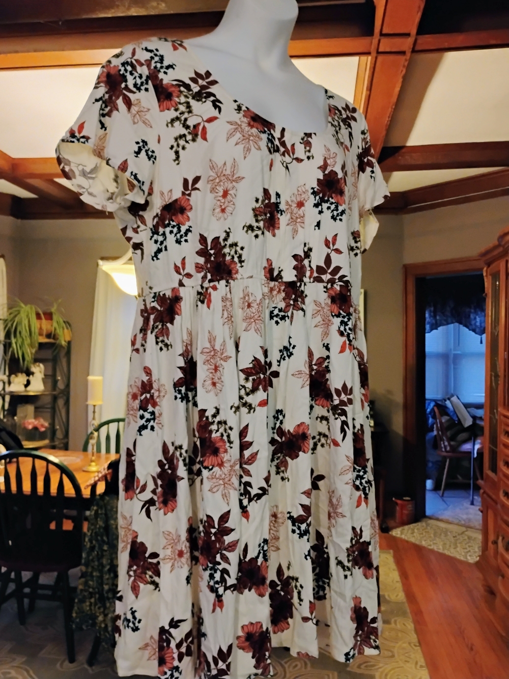 torrid Ivory Dress with Burgundy Floral Print
